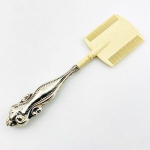 Antique Beard or Moustache Comb with Sterling Silver Repousse Handle